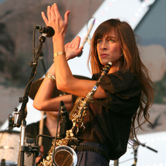 Abi from The Zutons performing on stage.