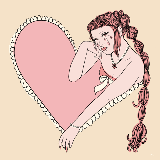 Graphic artwork featuring illustrated images of a MARiMARi inside a light pink heart shape.