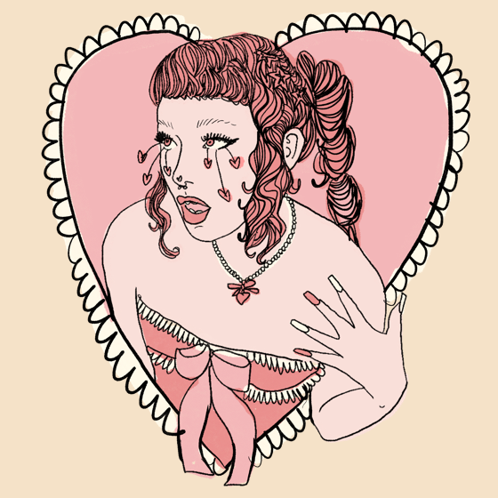 Graphic artwork featuring illustrated images of a MARiMARi inside a light pink heart shape.