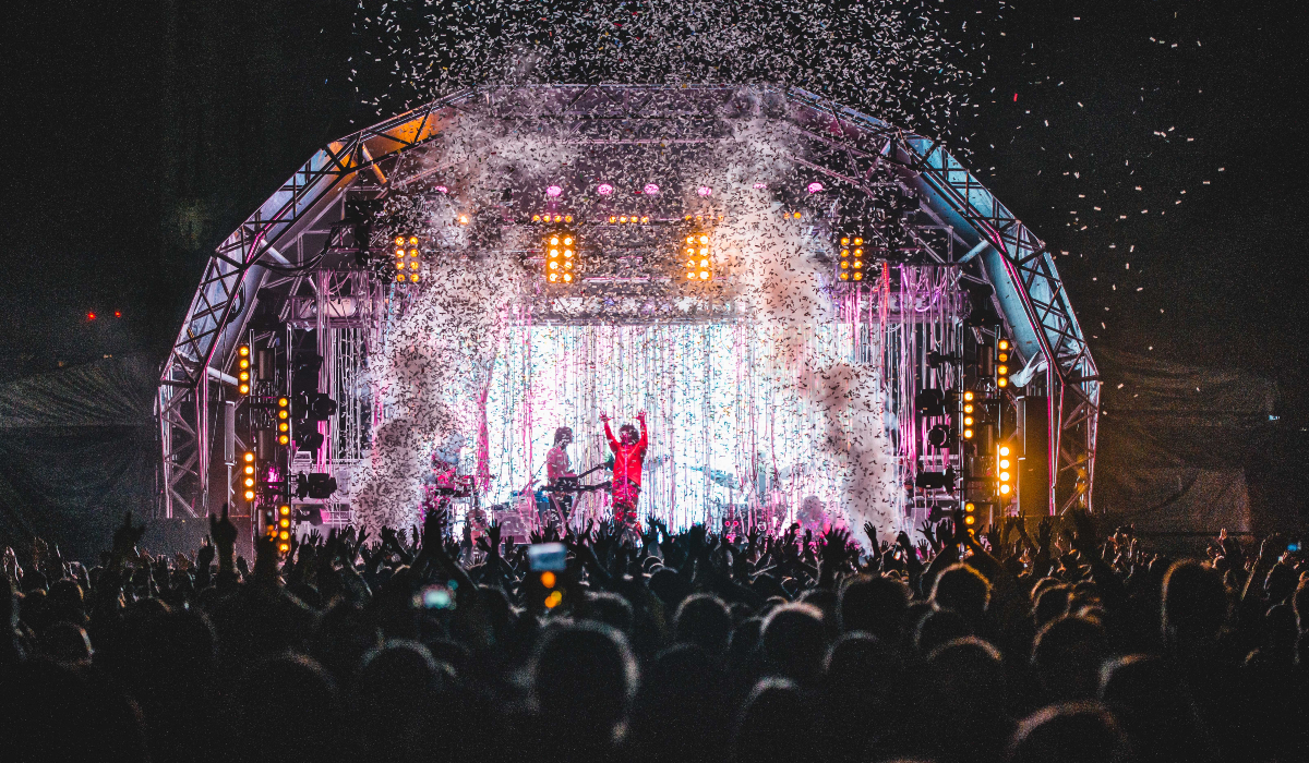 The Flaming Lips performing at a big outdoor stage at Liverpool Sound City 2015.