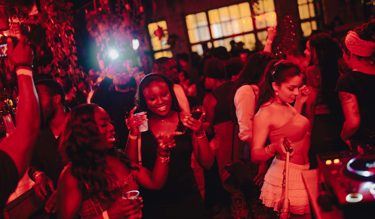 bar scene with people dancing