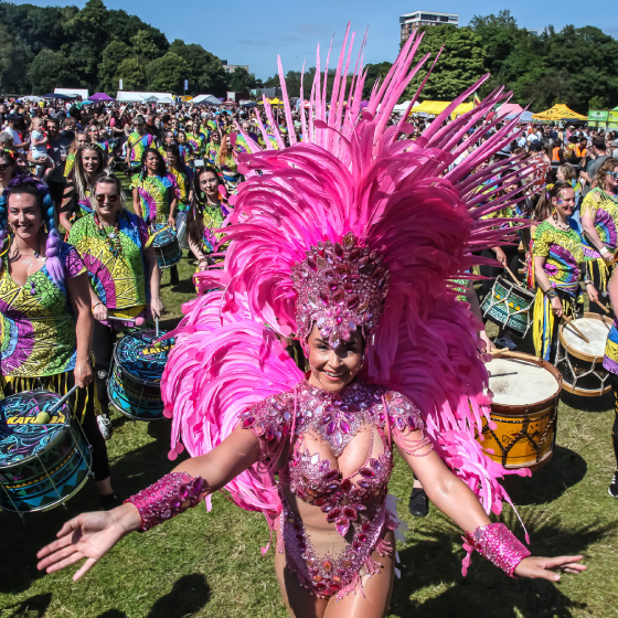 Africa Oye dancer in pink dress in liverpool